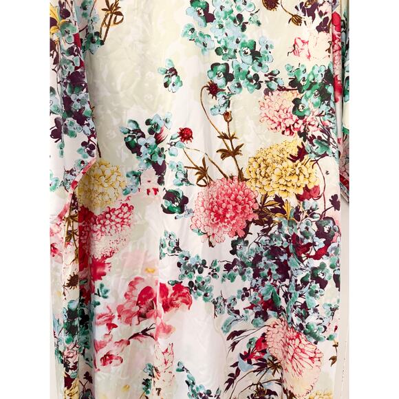 Natori Women’s Size 1X Floral Satin Kaftan Lounge Dress Kimono Resort Boho Chic - Picture 3 of 6